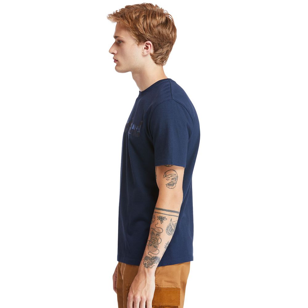 Camisetas Timberland Hombre Kennebec River Camo-Logo Azul Marino - Chile CQS-024159